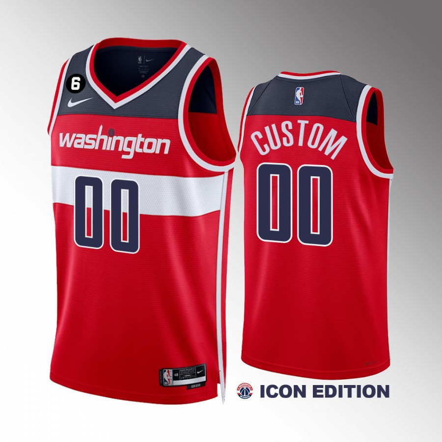 Custom 00 Washington Wizards 2022-23 Icon Edition Red Men Stitched Jersey