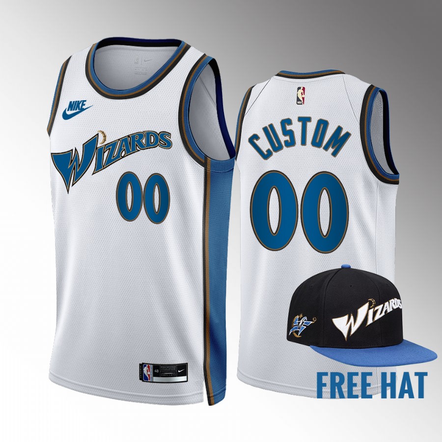 Custom 2022-23 Washington Wizards White #00 Classic Edition Jersey Free Hat