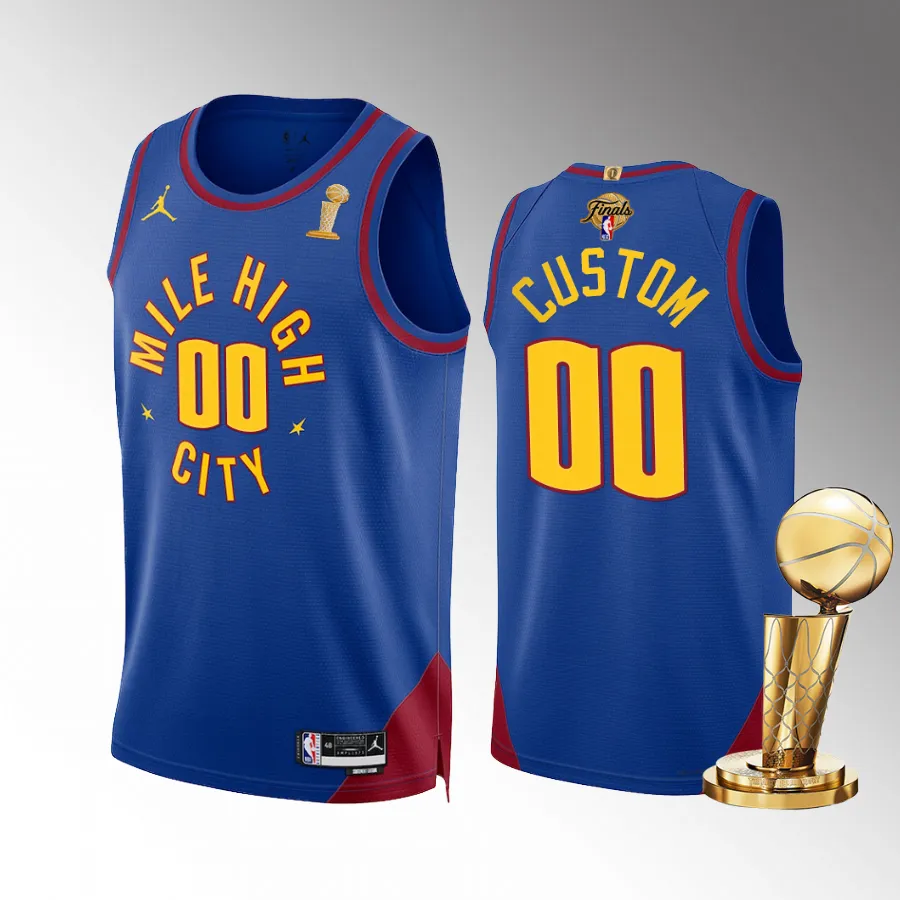 Custom 2023 NBA Finals Champions Denver Nuggets Blue #00 Jersey Statement