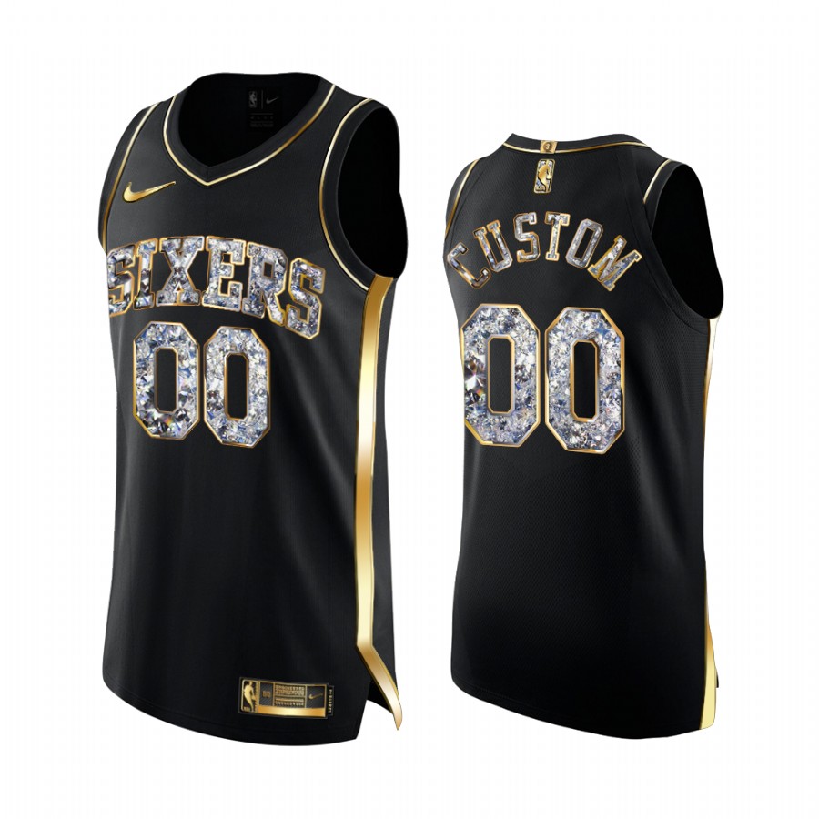 Custom 76ers #00 2022 NBA Playoffs Jersey Black Diamond Limited Edition