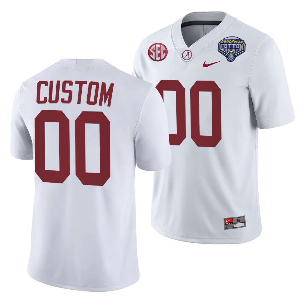 Custom Alabama Crimson Tide 2021 Cotton Bowl White College Playoff 00 Jersey Men