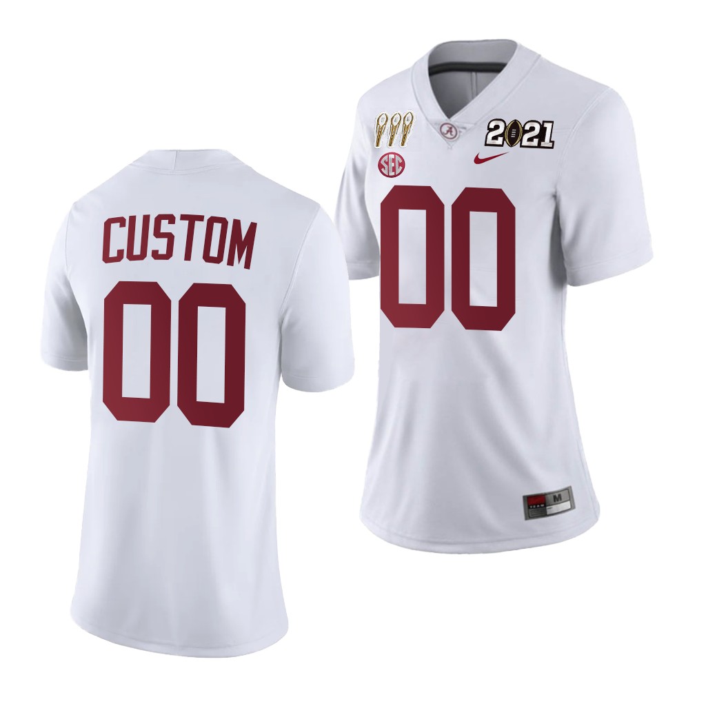 Custom Alabama Crimson Tide 3X CFP National Championship Women's Jersey White Limited
