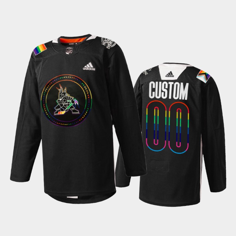 Custom Arizona Coyotes Pride Night 2022 Jersey Black #00 IsForEveryone