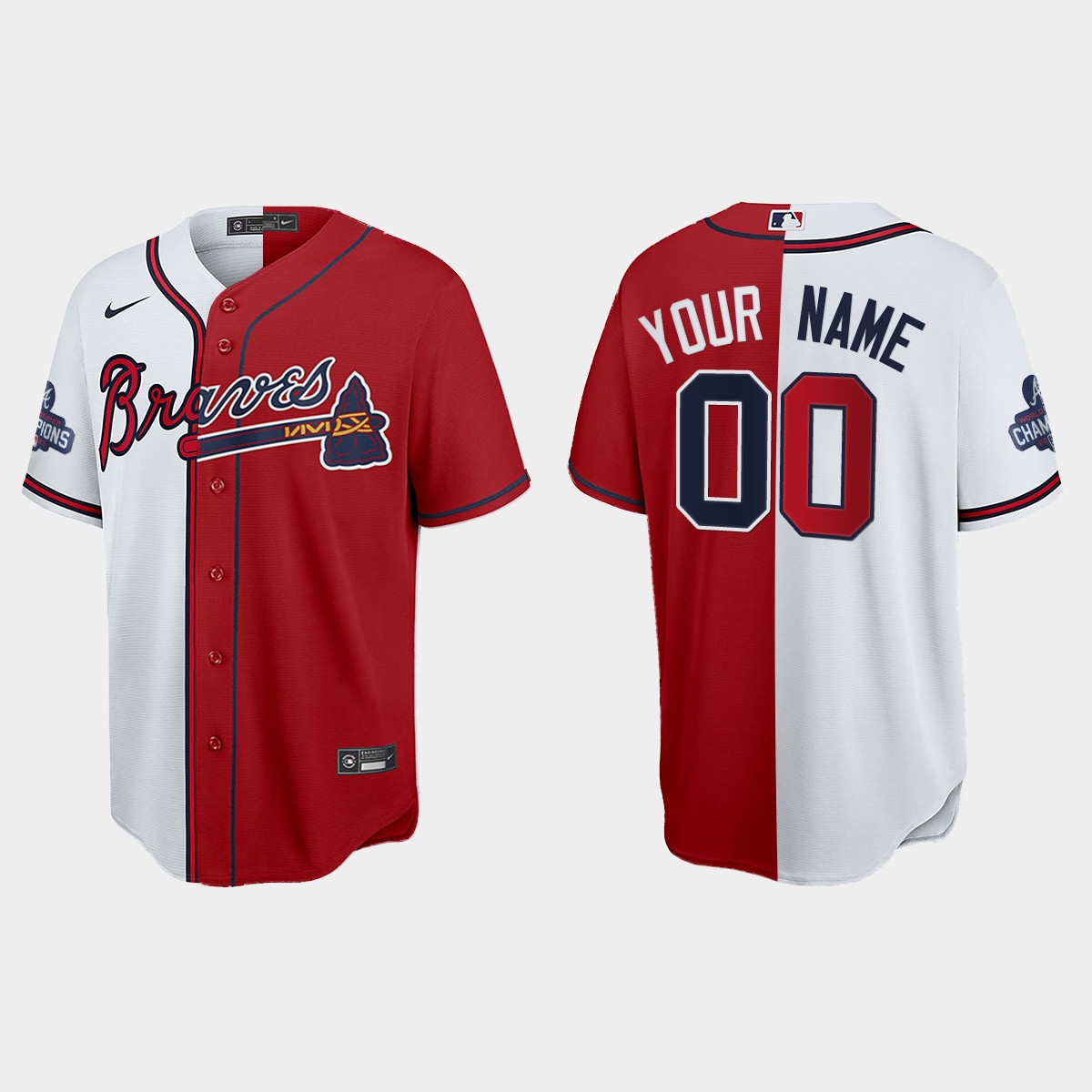 Custom Atlanta Braves 2021 World Series Champions Split Jersey - Red White