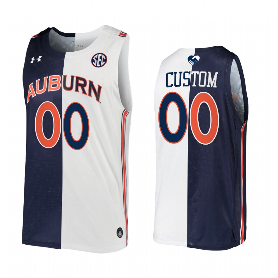 Custom Auburn Tigers Navy White Jersey 2022 Split Edition Unite As One