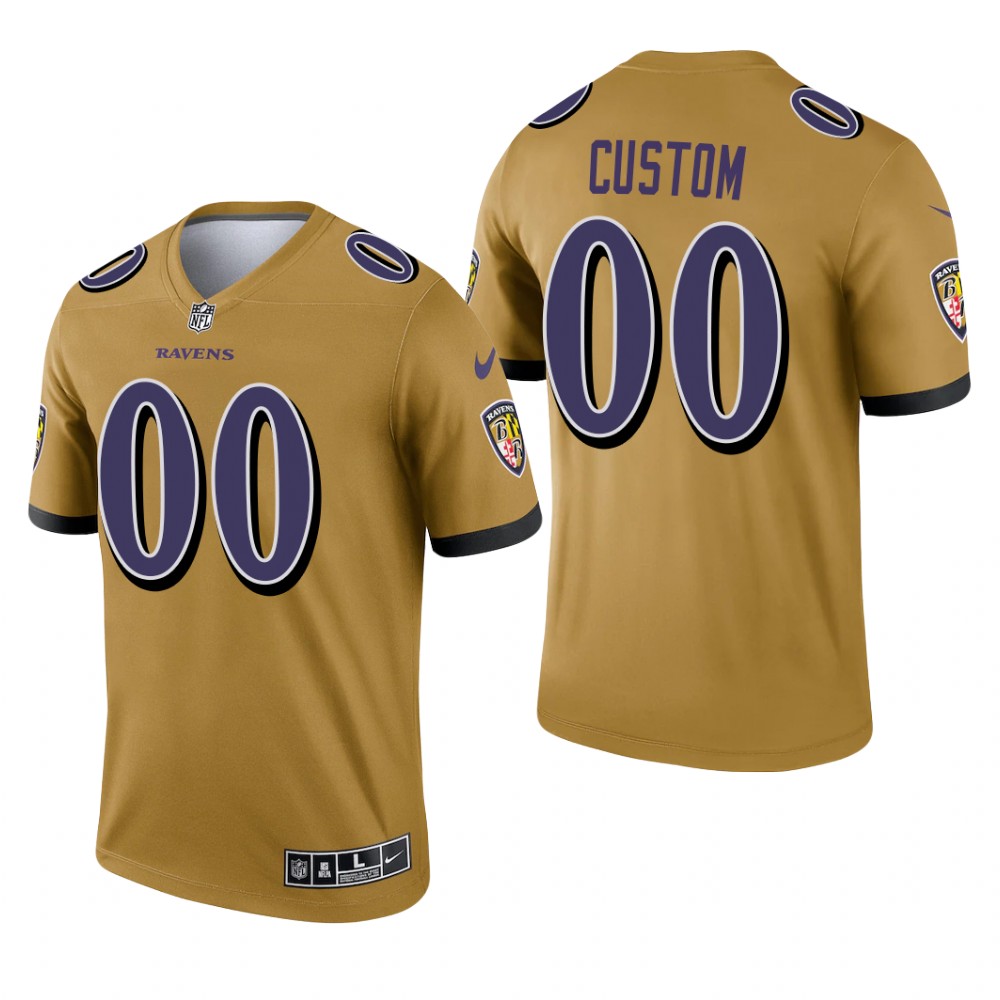 Custom Baltimore Ravens Gold Jersey Inverted Legend - Men's