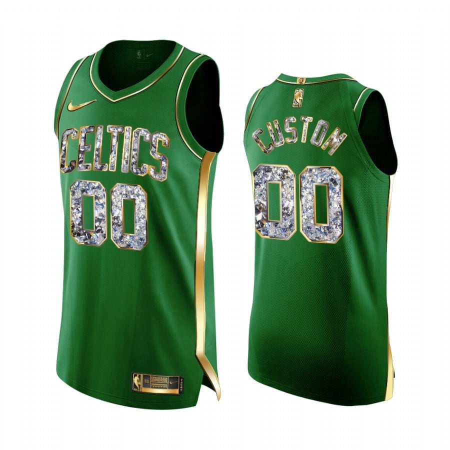 Custom Boston Celtics 00 2022 Playoffs Jersey Green Diamond Edition