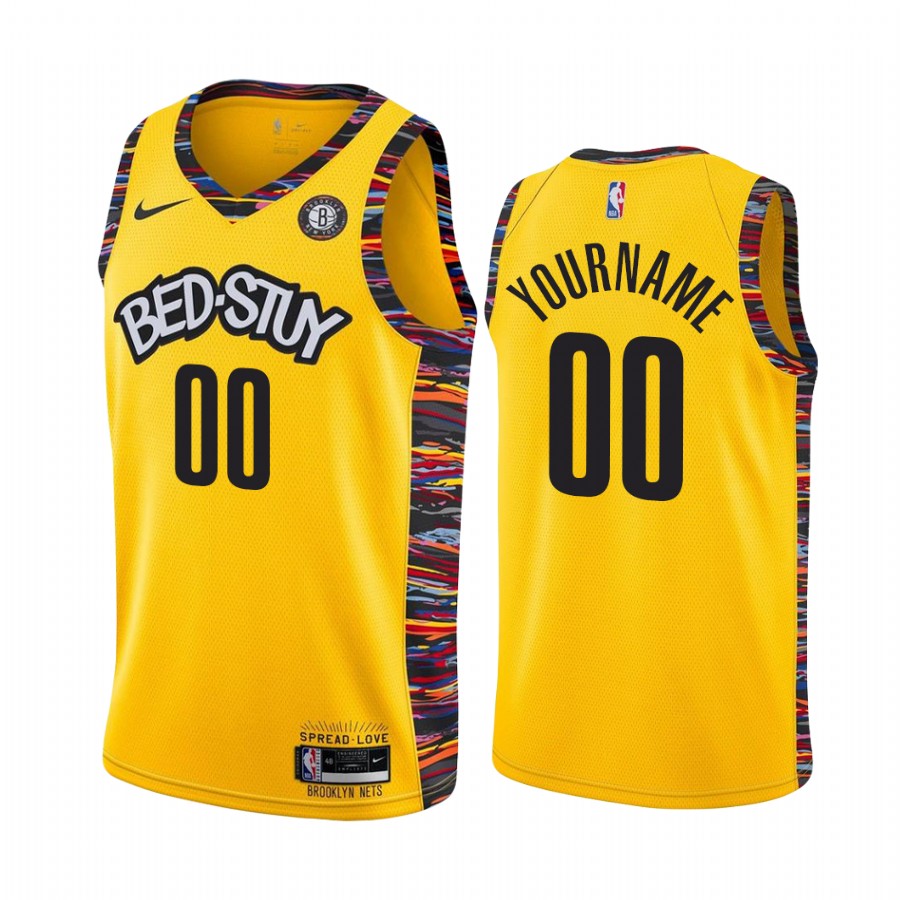 Custom Brooklyn Nets 2019-20 Yellow City #00 Jersey