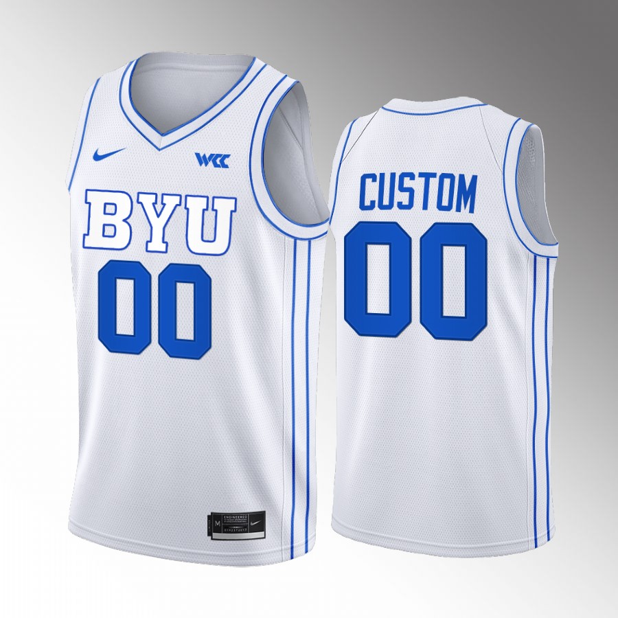 Custom BYU Cougars White Jersey 2022-23 College