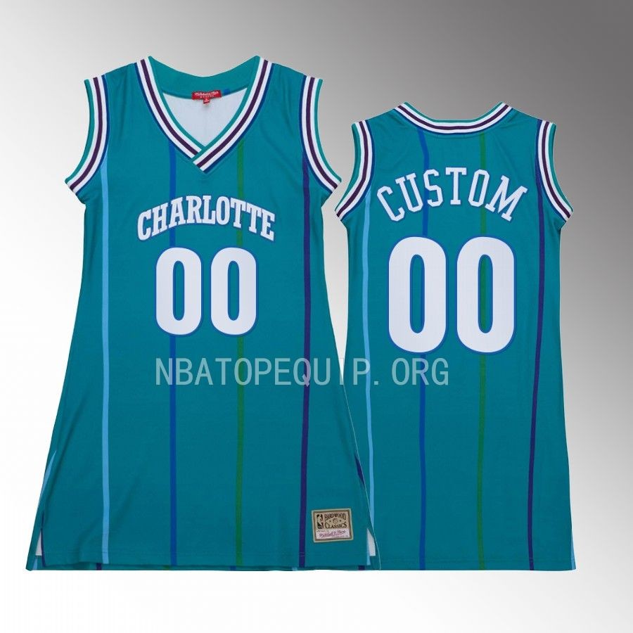 Custom Charlotte Hornets #00 Hardwood Classics Jersey Teal Women
