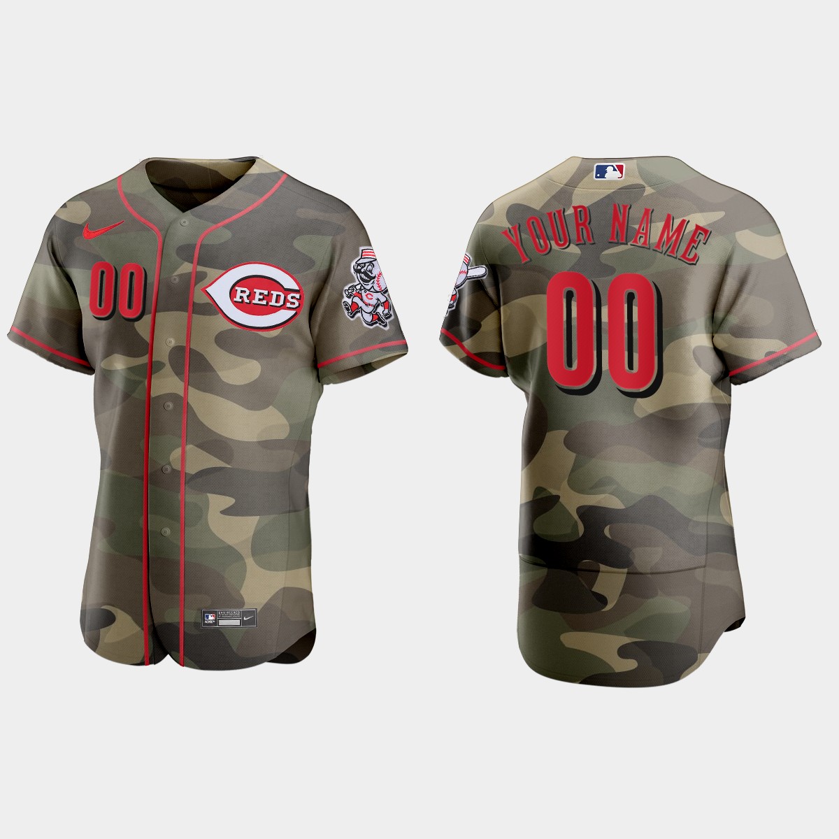 Custom Cincinnati Reds 2021 National Armed Forces Day Jersey - Camo
