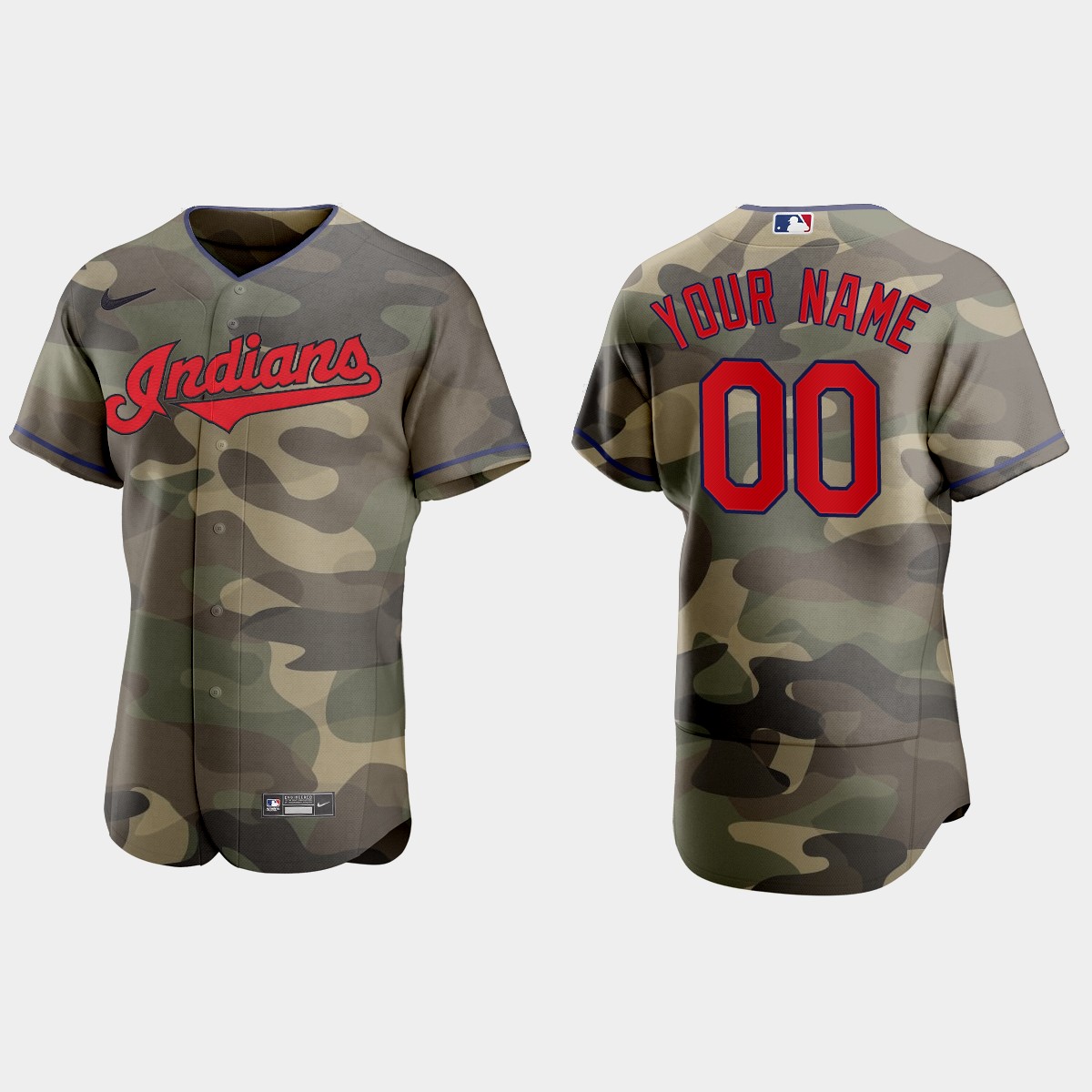 Custom Cleveland Indians 2021 National Armed Forces Day Jersey - Camo