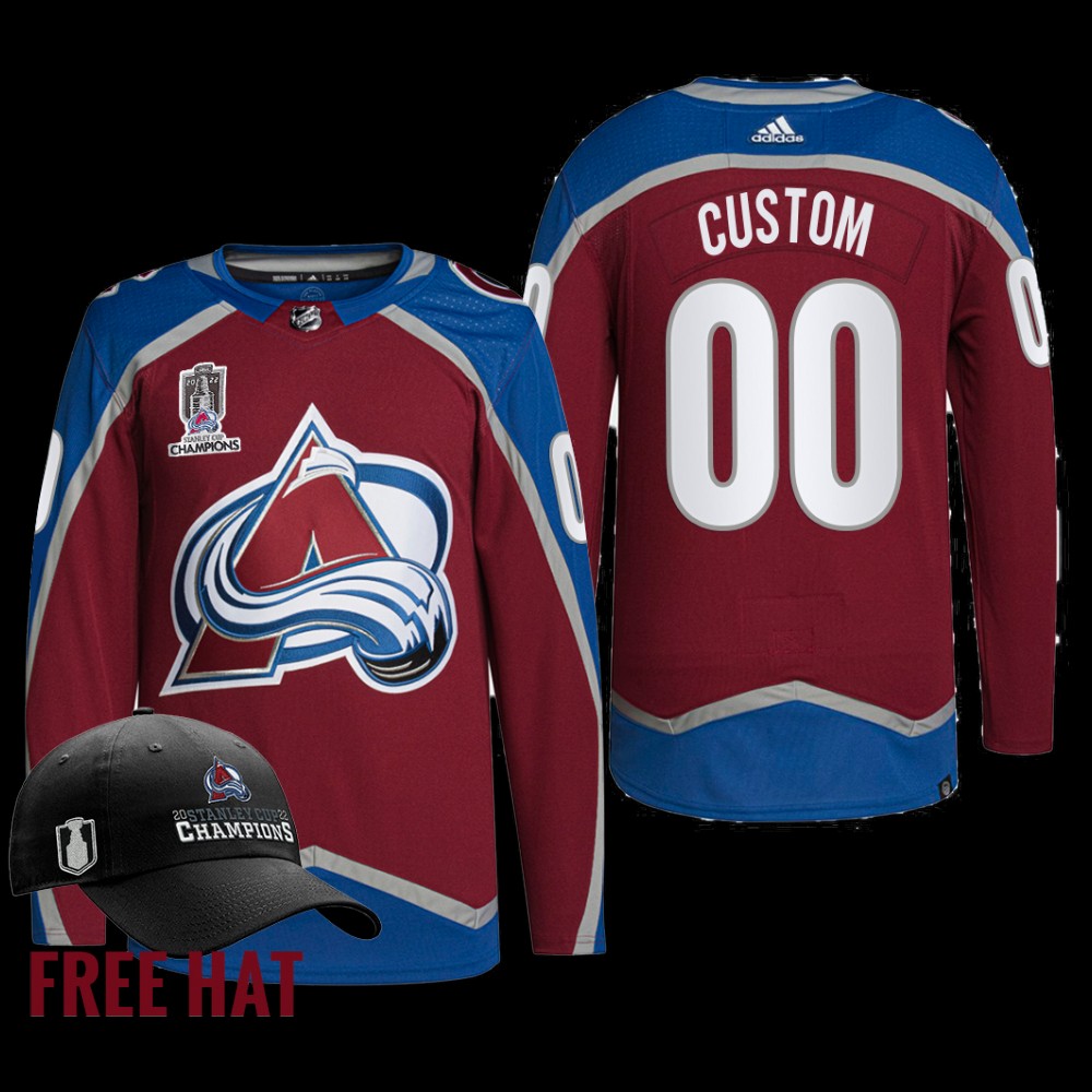 Custom Colorado Avalanche 2022 Stanley Cup Champions Jersey Burgundy #00 Free Hat Uniform