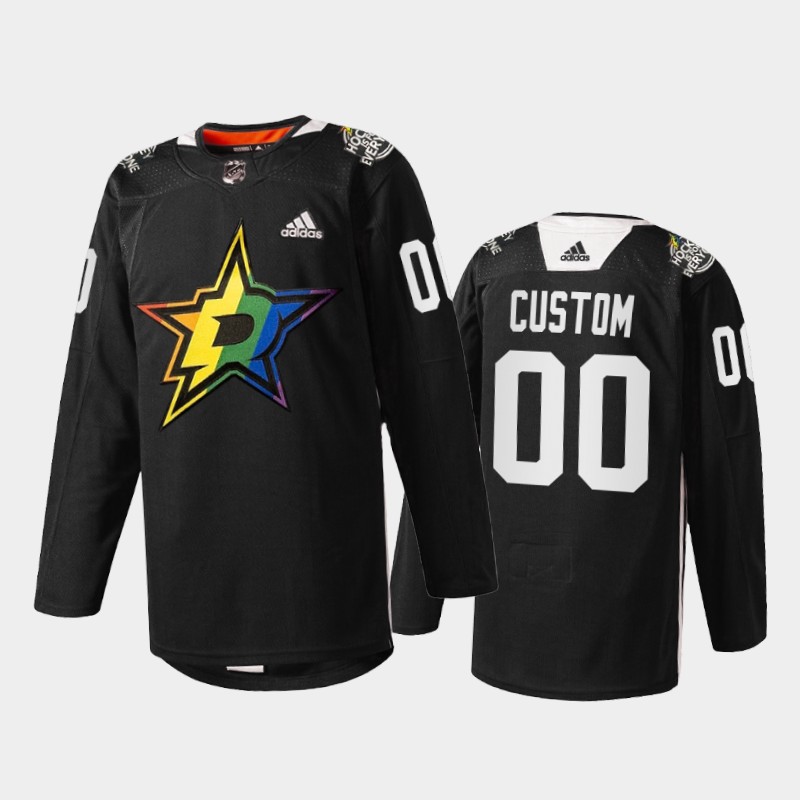 Custom Dallas Stars Pride Night 2022 Jersey Black #00 Warmup