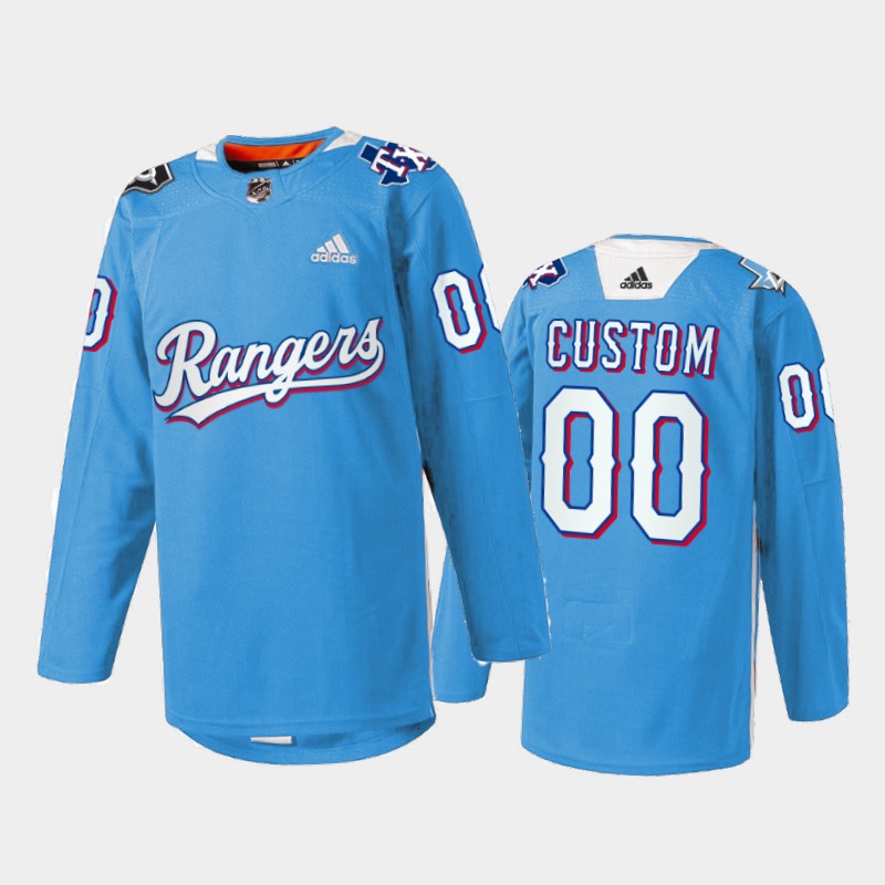 Custom Dallas Stars Texas Rangers Night 2022 Jersey Blue #00 Warmup