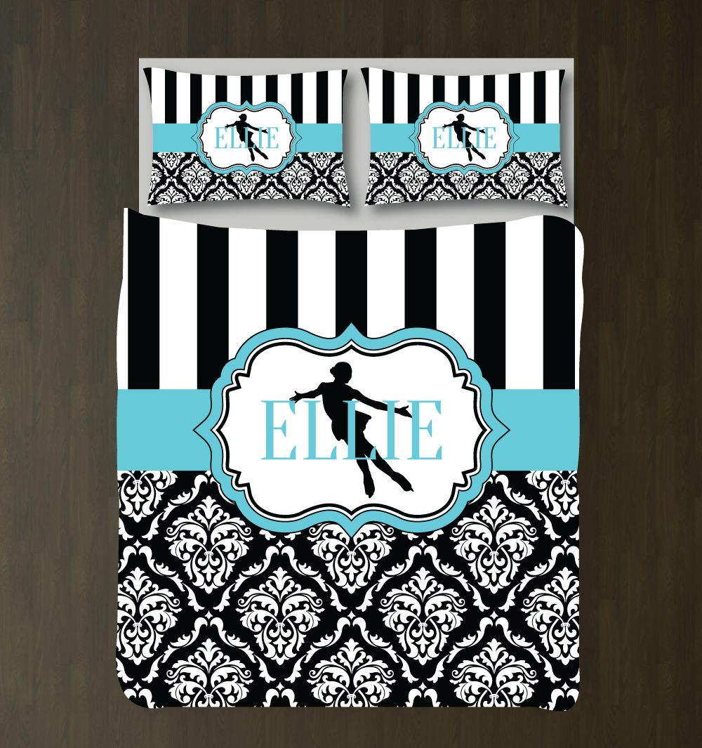 Custom Damask Figurekating For Girls Andhams For Teens Figurekater Ice Dancer Dancing White, Aqua, Black 3D Customized Duvet Cover Bedding Set