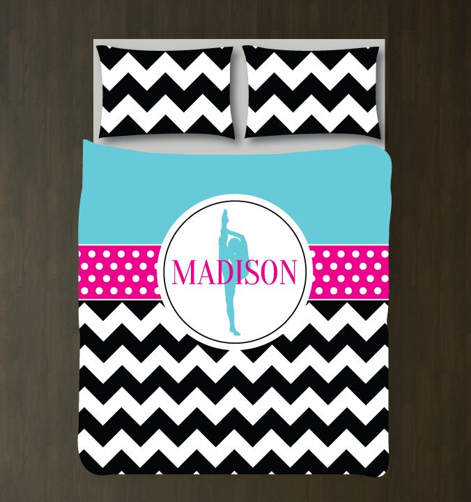 Custom Dance With Chevrontripes And Polka Dots Gift For Girls And Teen Dancers Dance Themed White, Black, Aqua And Hot Pink 3D Customized Duvet Cover Bedding Set