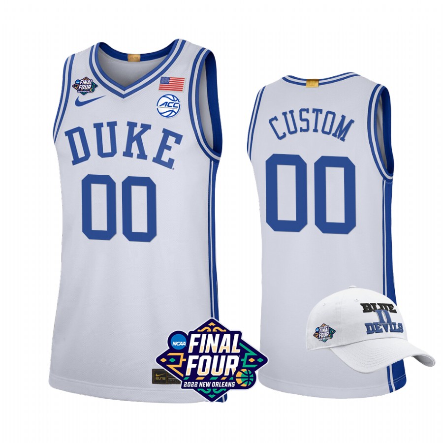 Custom Duke Blue Devils White Jersey 2022 March Madness Final Four Free Hat