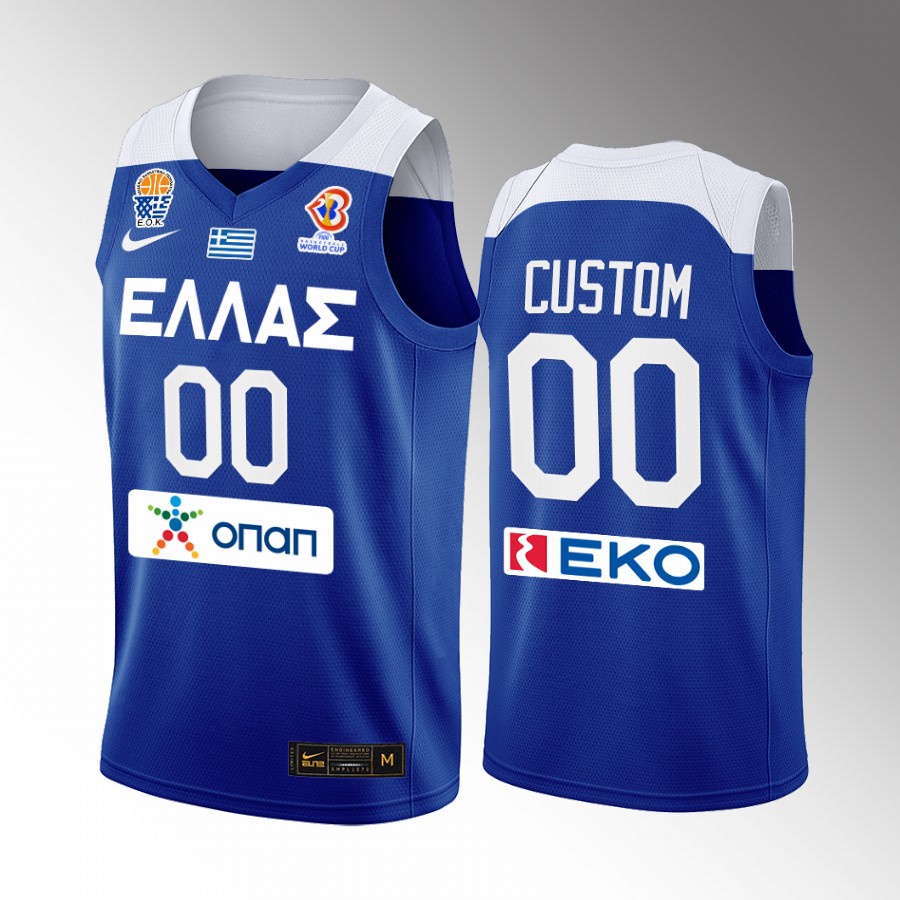 custom Greece Team FIBA World Cup 2022 Blue Jersey European Qualifiers #00