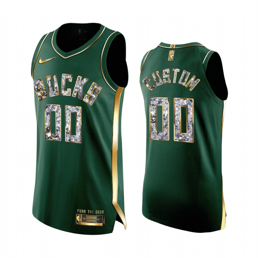 Custom Green #00 Milwaukee Bucks 2022 NBA Playoffs Jersey Diamond Edition