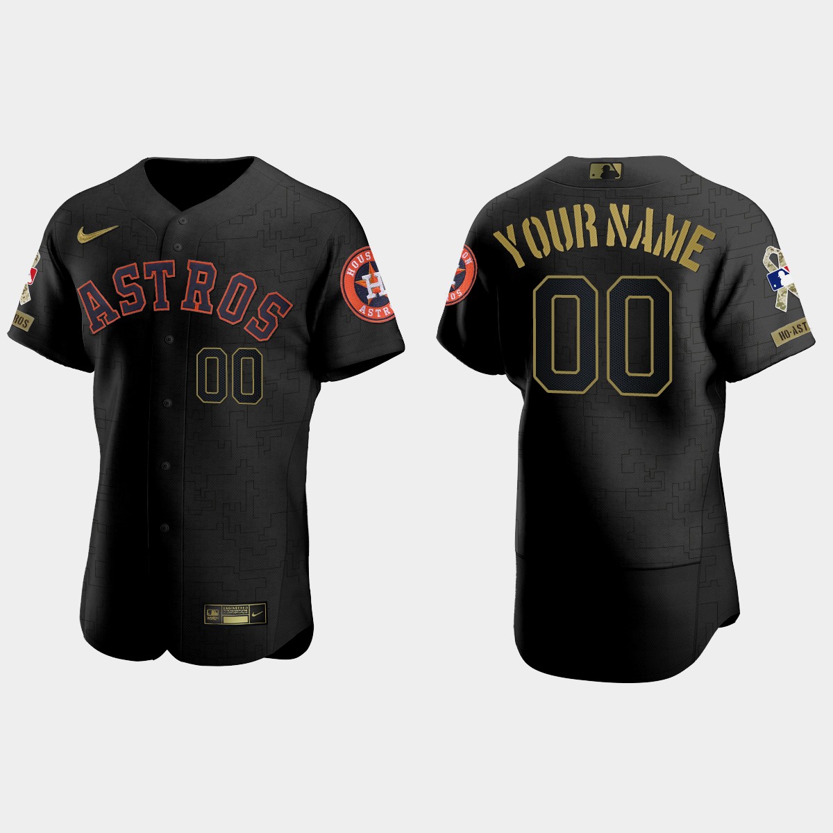 Custom Houston Astros 2021 Salute to Service Jersey - All Black