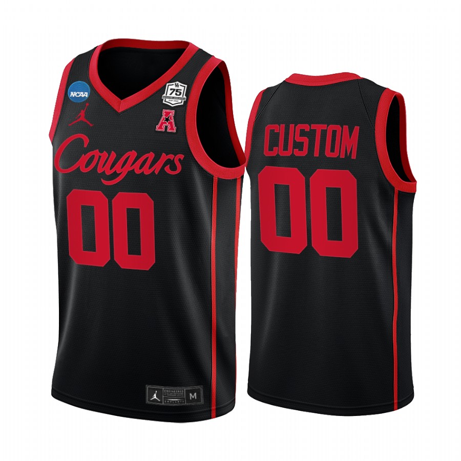 Custom Houston Cougars Black Jersey 2022 NCAA March Madness 75th
