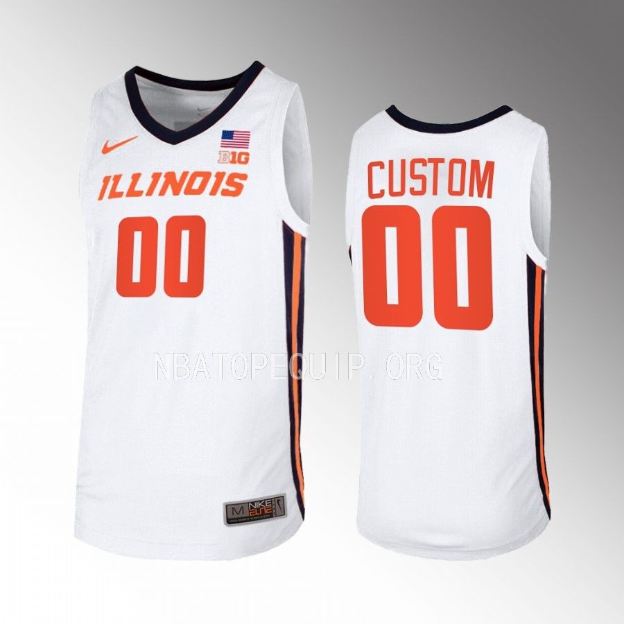 Custom Illinois Fighting Illini White Jersey 2022-23 Home