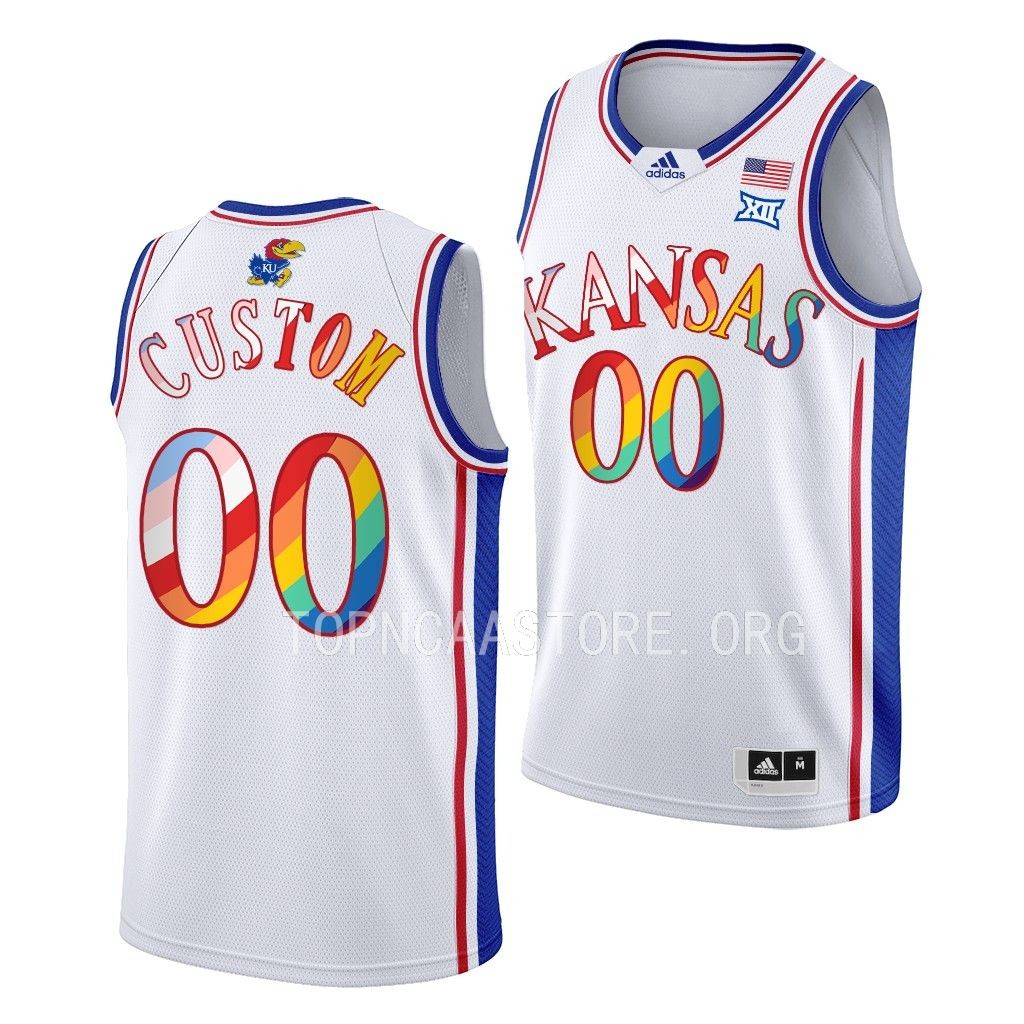 Custom Kansas Jayhawks #00 White 2023 Pride Jersey