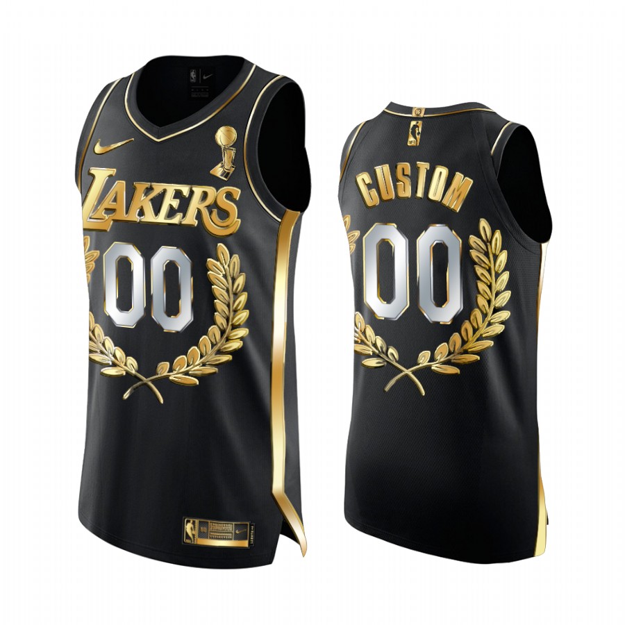 Custom LA Lakers 2020 Finals Champs Award Collection Black Jersey Golden Limited