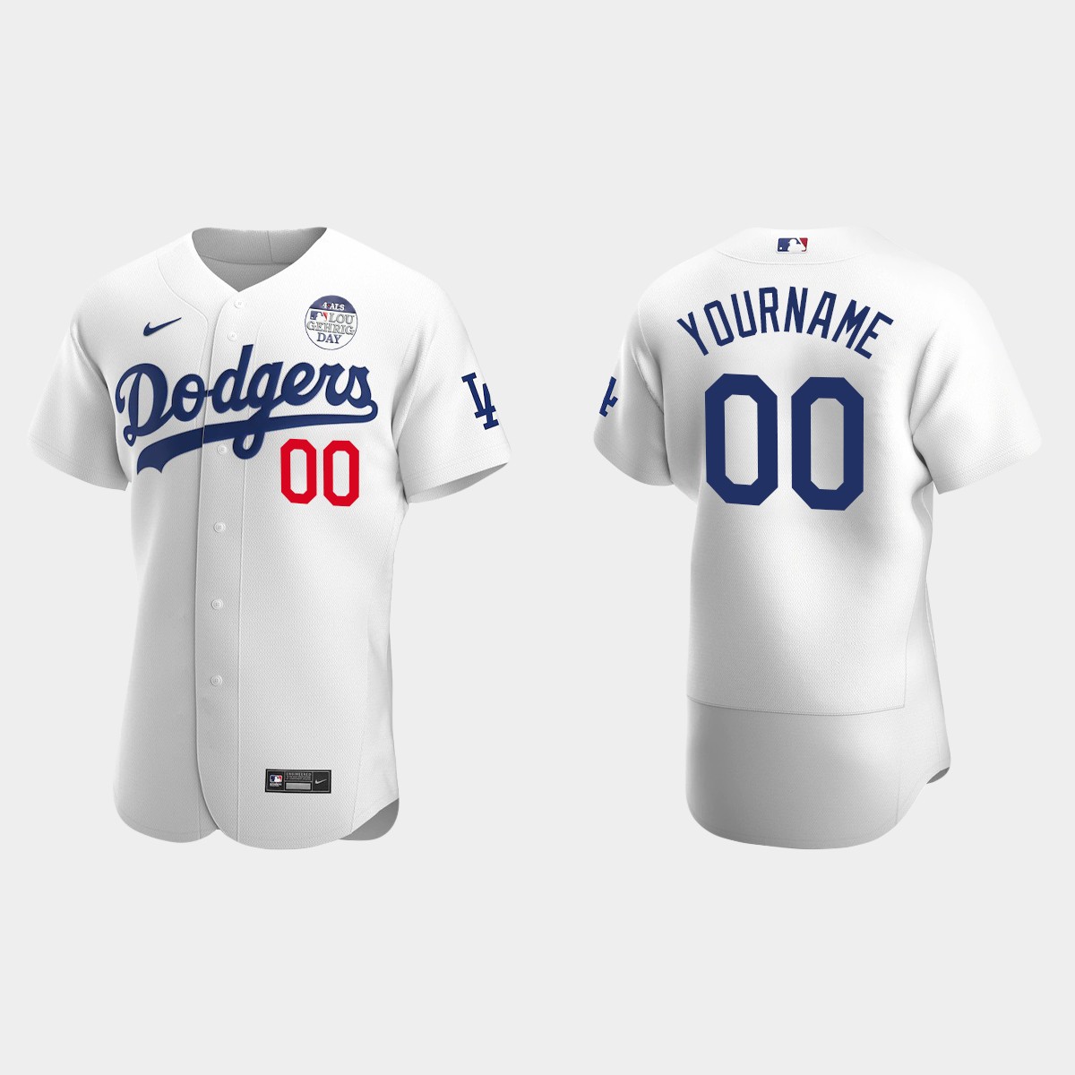 Custom Los Angeles Dodgers 4 ALS Lou Gehrig Day Jersey - White