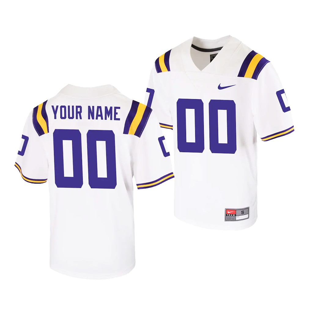Custom LSU Tigers White College Game Youth Jersey