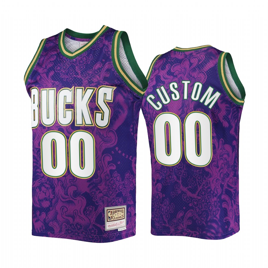Custom Lunar New Year 2022 Milwaukee Bucks Purple Jersey Mitchell Ness