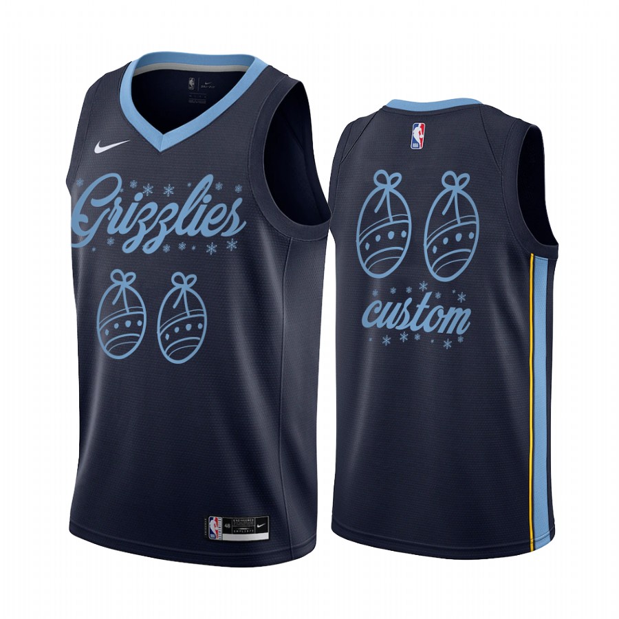 Custom Memphis Grizzlies 2020 Christmas Night Navy Jersey Festive Special Edition