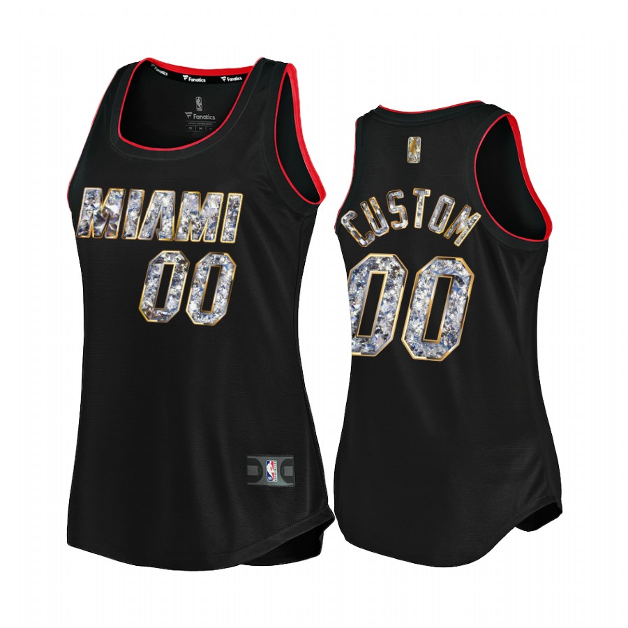 Custom Miami Heat #00 Black NBA 75th Diamond Badge Women Jersey
