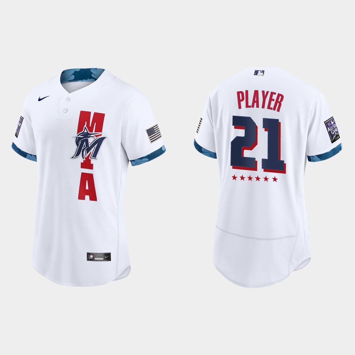 Custom Miami Marlins 2021 MLB All-Star Game Jersey – White