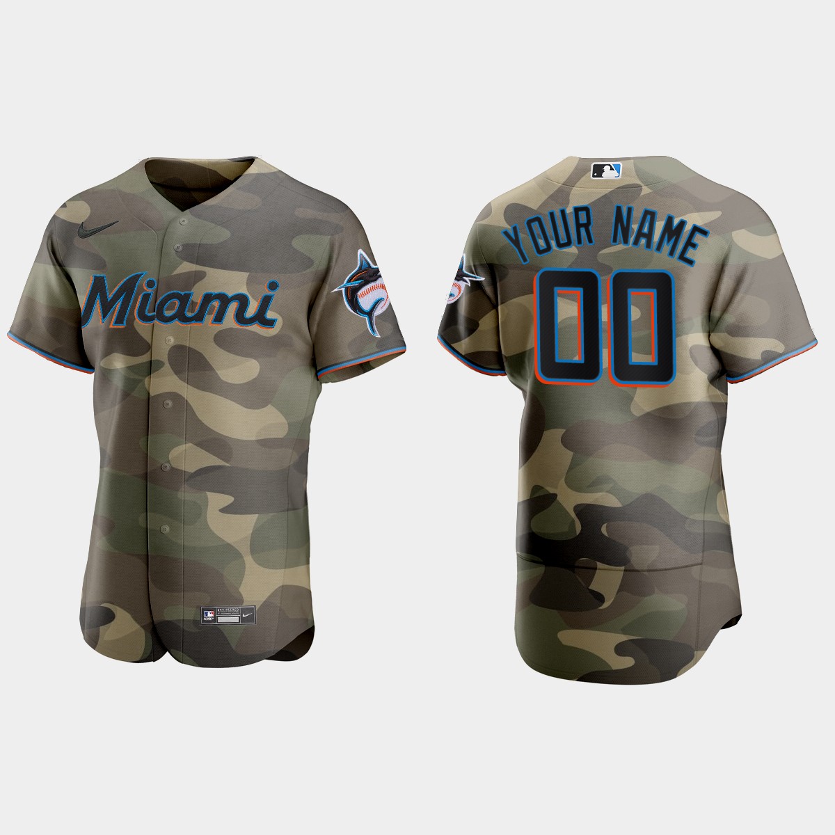 Custom Miami Marlins 2021 National Armed Forces Day Jersey – Camo