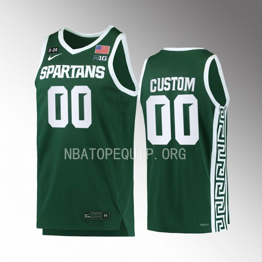 custom Michigan State Spartans Green Jersey 2022-23 5.24 Honor Patch
