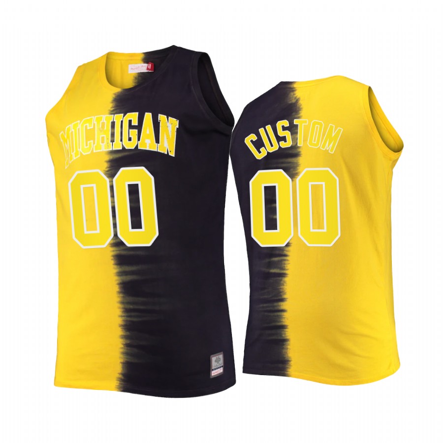 Custom Michigan Wolverines Navy Maize Jersey Classic Tie-Dye Color Crash