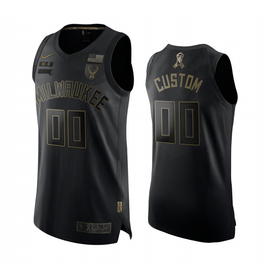 Custom Milwaukee Bucks 2020 Salute To Service Black Jersey