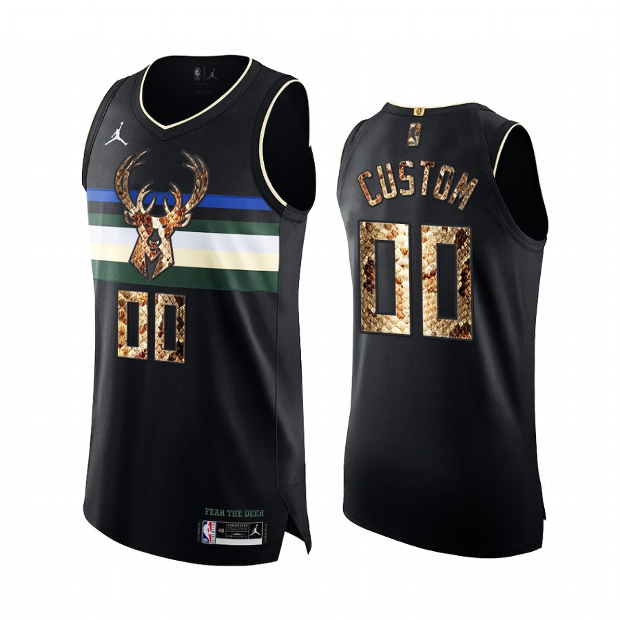 Custom Milwaukee Bucks Black Python Skin Jersey 2021 Exclusive Edition