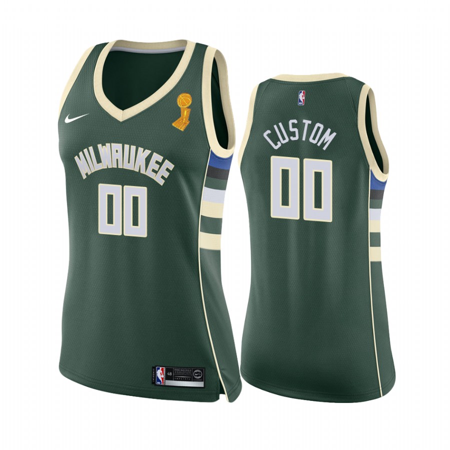 Custom Milwaukee Bucks Green 2021 NBA Finals Champions Women Jersey