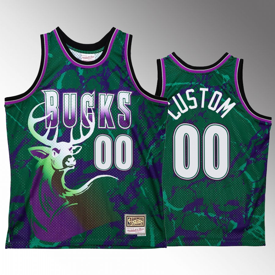 Custom Milwaukee Bucks Marble Swingman Green Jersey Hardwood Classics