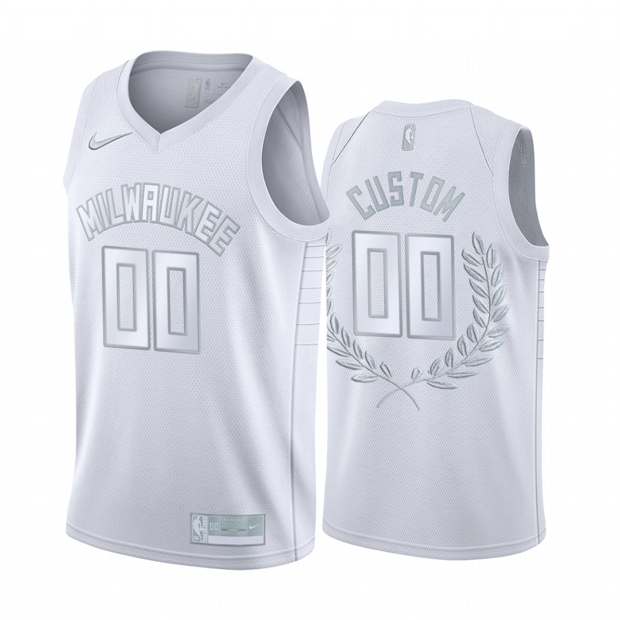 Custom Milwaukee Bucks White Platinum Edition #00 Jersey