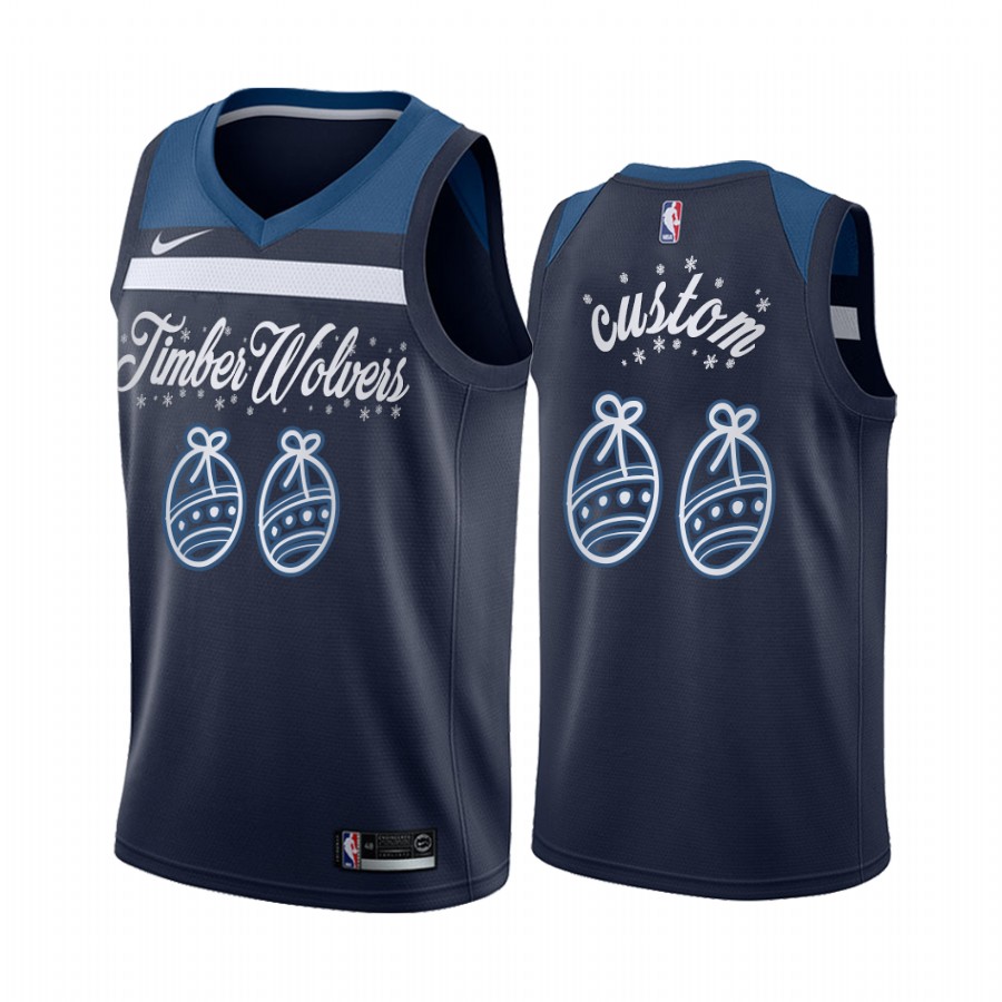 Custom Minnesota Timberwolves 2020 Christmas Night Navy Jersey Festive Special Edition