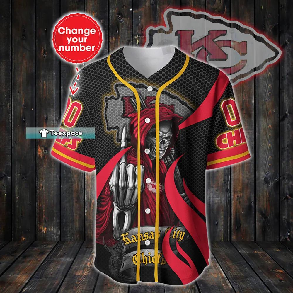 Custom Name Number Death Middle Finger Chiefs Baseball Jersey