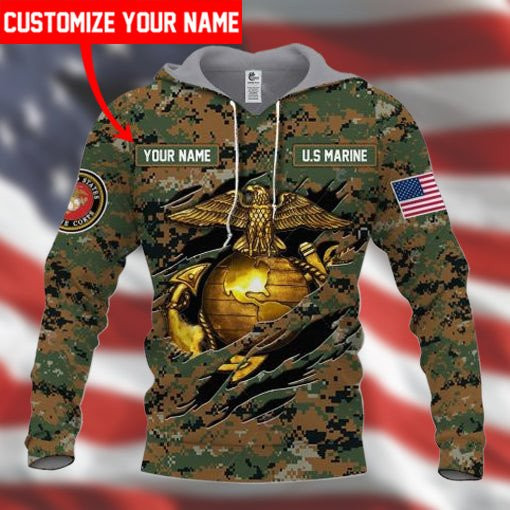 Custom Name Us Marine Hoodie