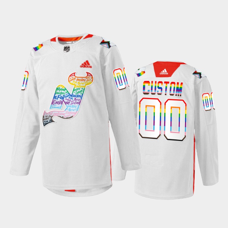 Custom New Jersey Devils LGBTQ Pride Night 2022 Jersey White #00 Warmup