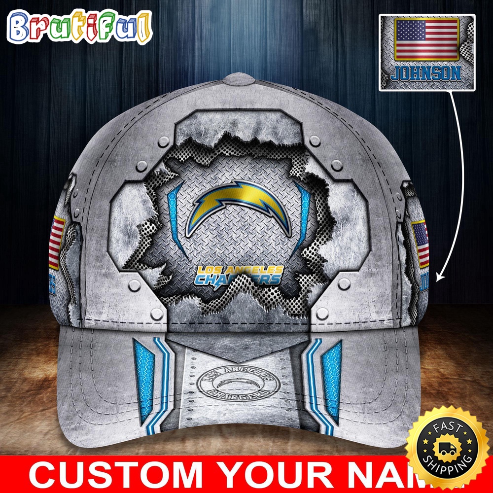 Custom NFL Los Angeles Chargers Baseball Cap Silver Metalic Pattern Cap