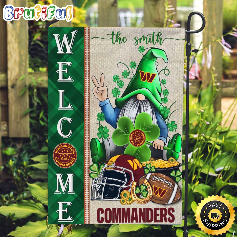 Custom NFL Washington Commanders Garden Flag St Patricks Day Gnome Shamrock Welcome Garden Flag