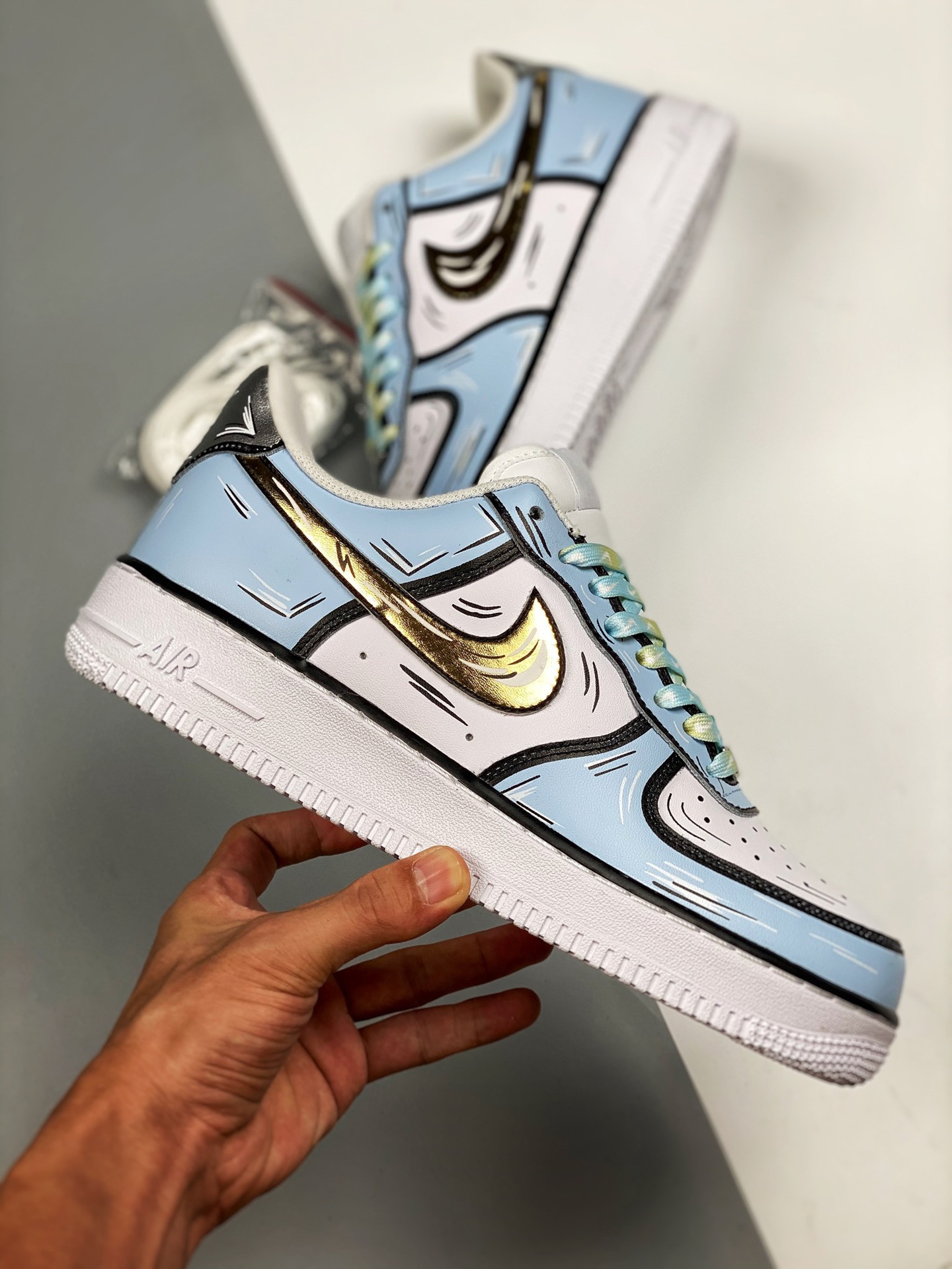 Custom Nike Air Force 1 Low Blue White Gold Black For Sale